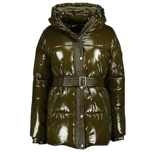 Noize Vegan Hooded Puffer Jacket in Olive - NWT